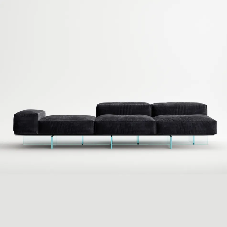 Divano Modulare Moderno con Base in Vetro di Design Made in Italy - Saphir Viadurini