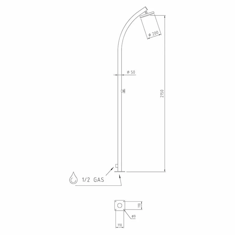 Doccia Esterna in Acciaio con Miscelatore e Soffione Tondo Made in Itay  - Yuki Viadurini
