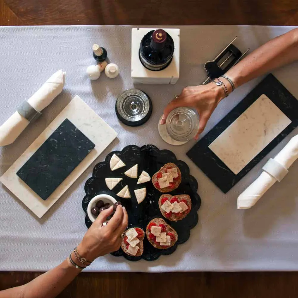 Due Sottobicchieri in Marmo Bianco e Grigio con Sughero Made in Italy - Jessa Viadurini
