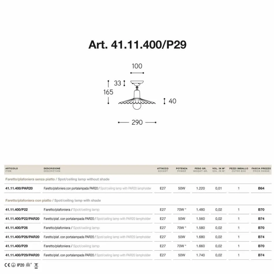 Faretto plafoniera in ottone anticato Civetta Viadurini