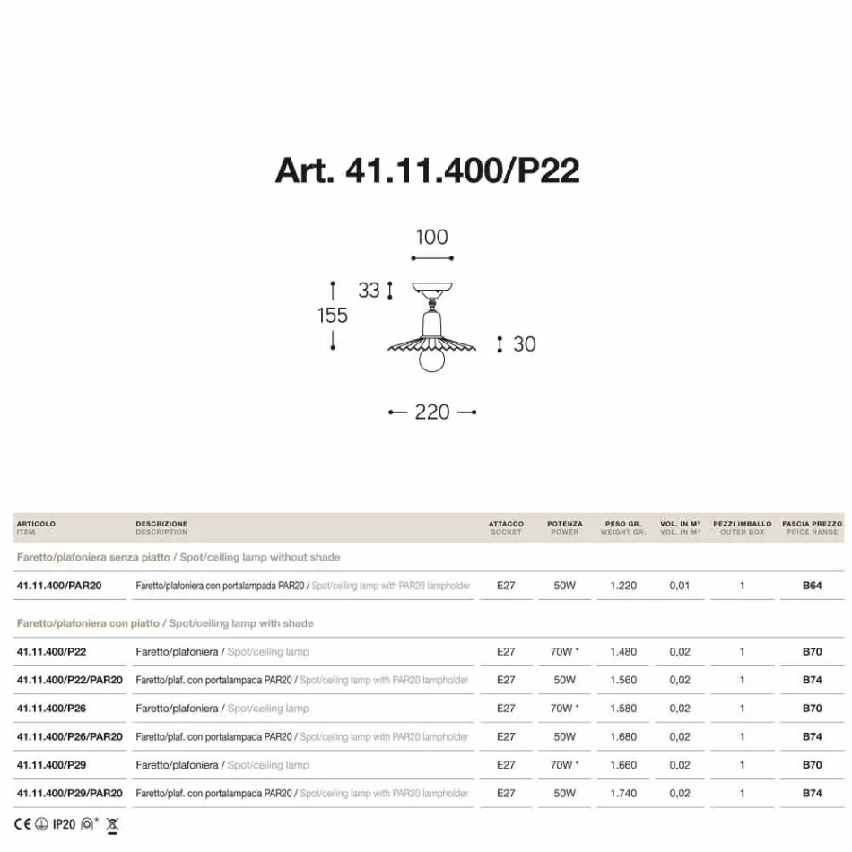 Faretto plafoniera in ottone anticato Civetta Viadurini