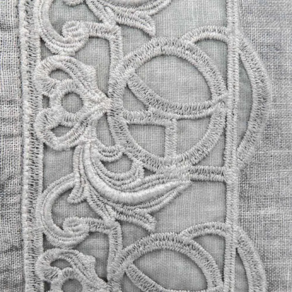 Federa Cuscini Letto in Lino Grigio con Pizzo Sinergia di Lusso Italiano - Stego Viadurini