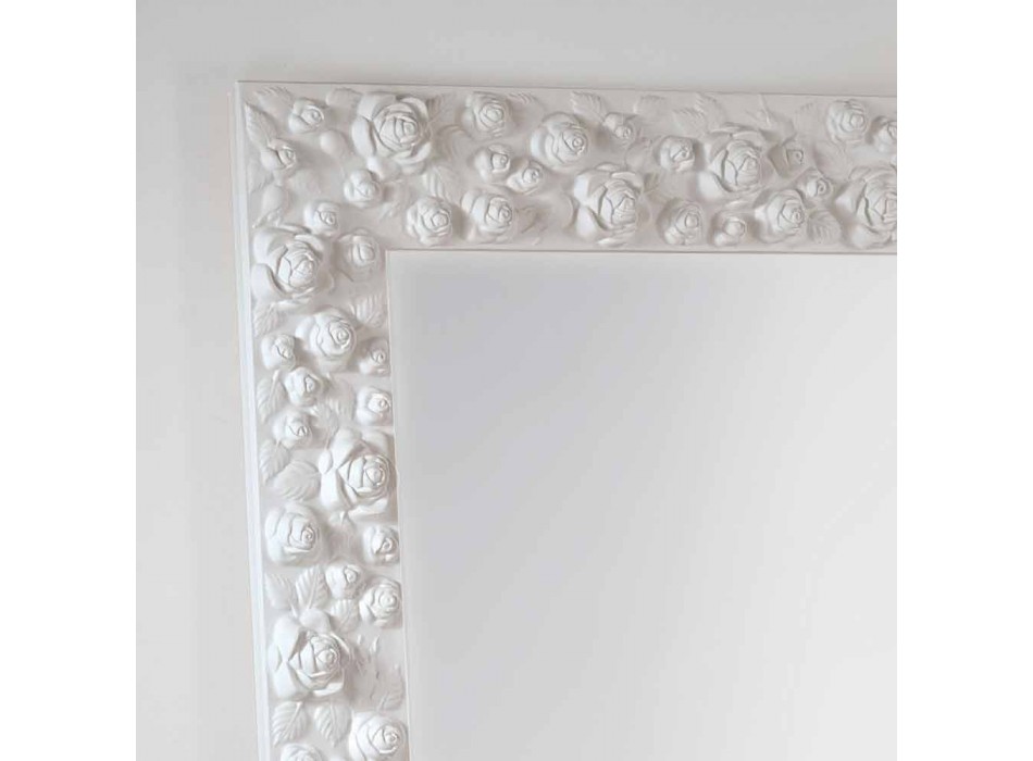 Grande specchiera bianca da terra / muro con cornice in legno Flower
