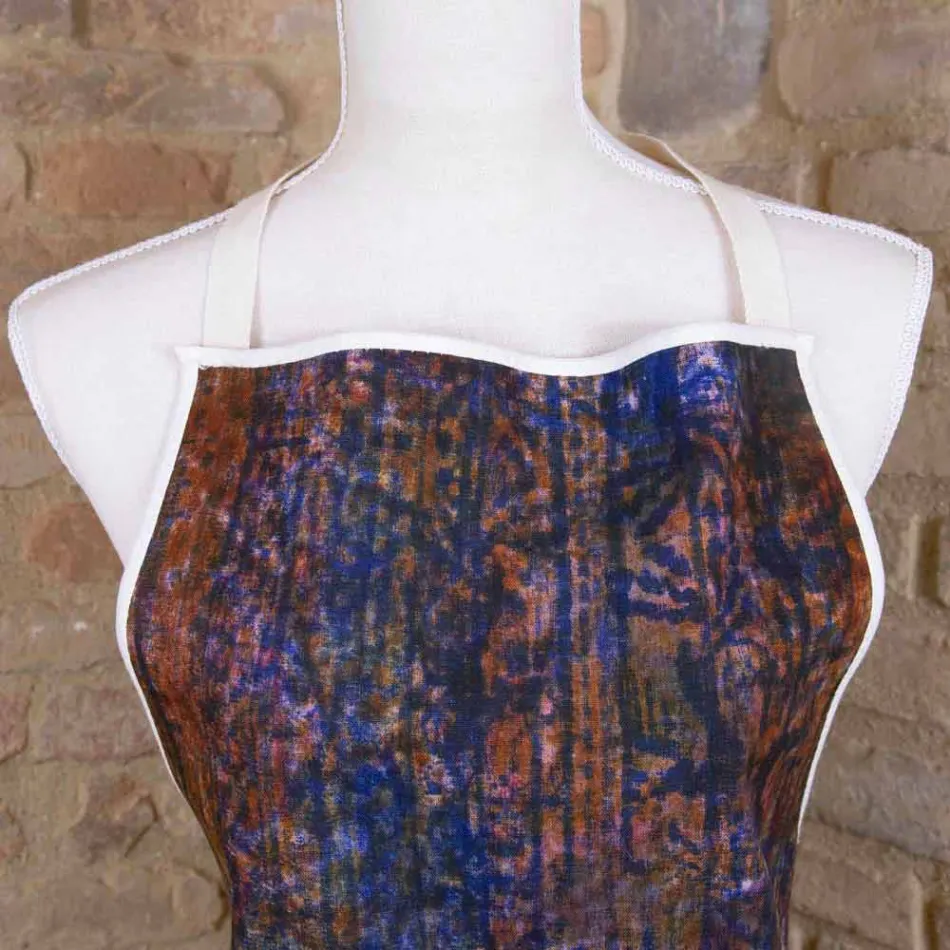 Grembiule Artigianale Stampa Realizzata a Mano Pezzo Unico in Cotone - Marchi Viadurini