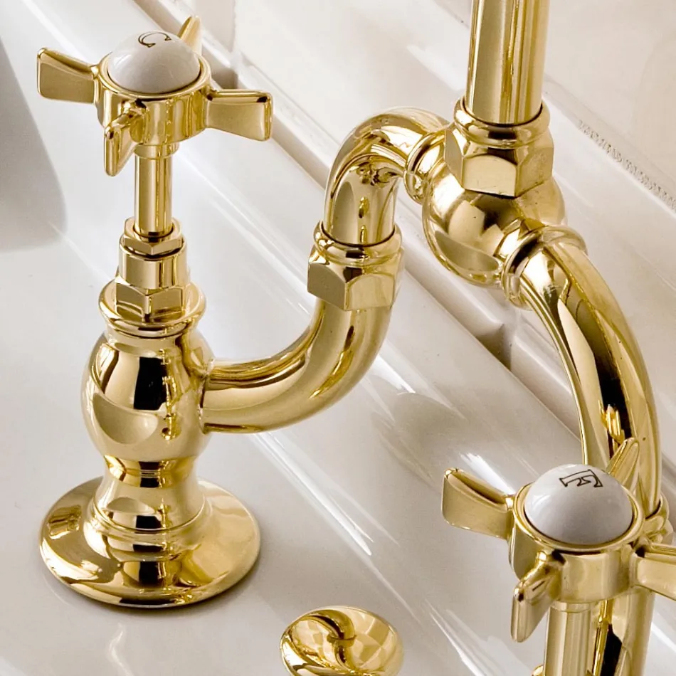 Gruppo Lavabo Vintage a Ponte di Design in Ottone Made in Italy – Katerina Viadurini