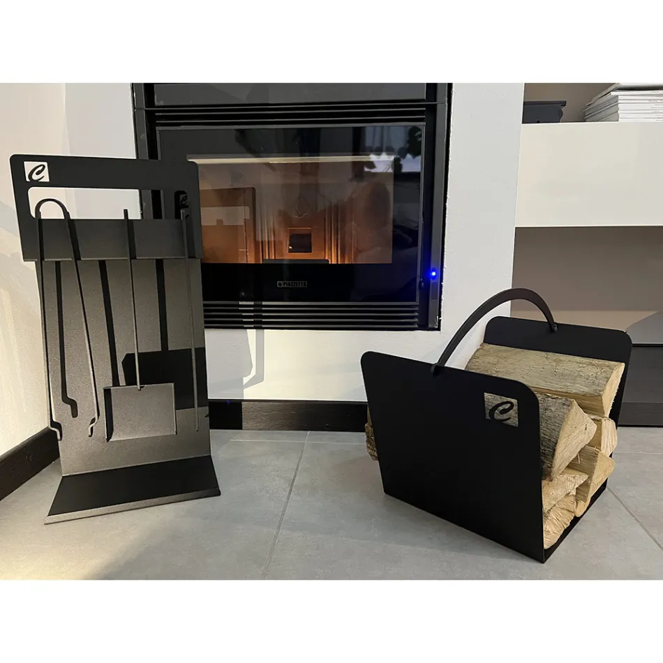 Insieme di Strumenti di Design per Camino in Acciaio Nero Made in Italy - Ostro Viadurini