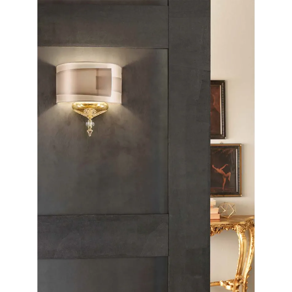 Lampada a Muro Classica Vetro Artigianale Italiano con Paralume - Magrena Viadurini