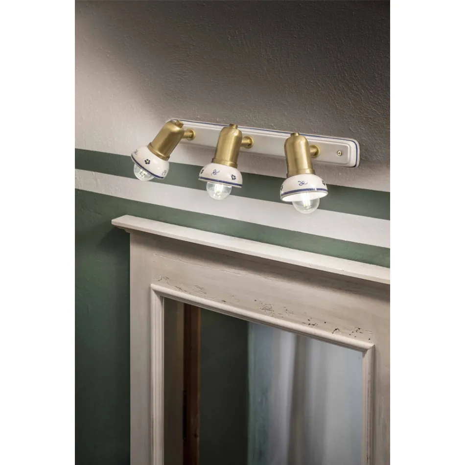 Lampada a Muro Lineare 3 Faretti in Ottone e Ceramica Artigianale - Savona Viadurini