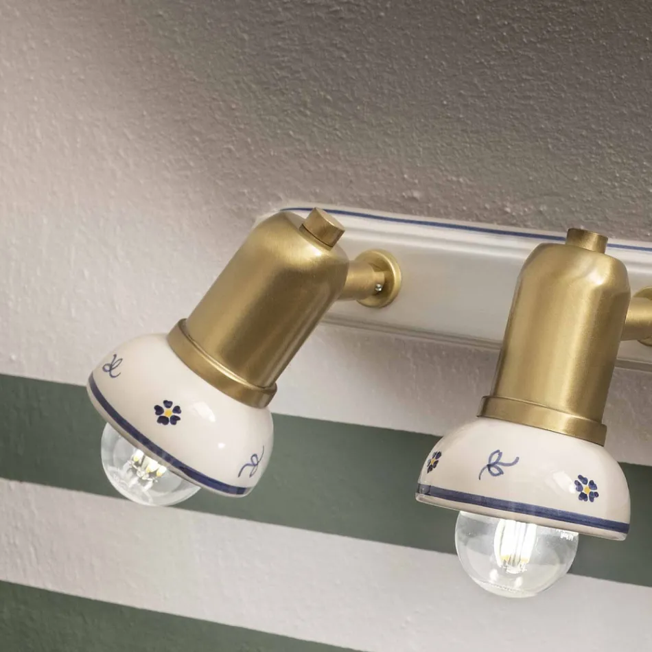 Lampada a Muro Lineare 3 Faretti in Ottone e Ceramica Artigianale - Savona Viadurini