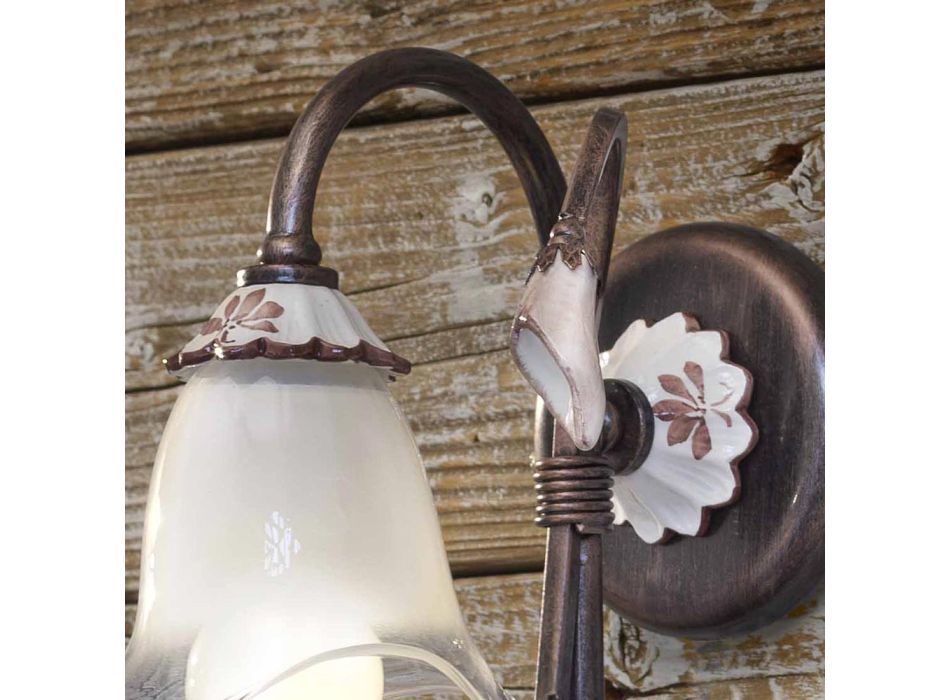 Lampada a Muro Metallo Anticato, Ceramica e Vetro Design Floreale - Vicenza Viadurini