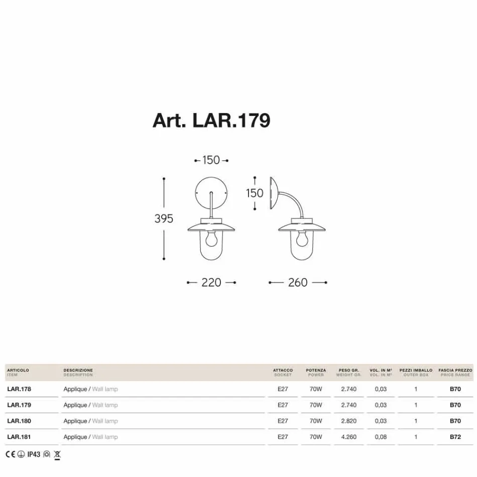 Lampada a parete La Traviata in rame, vetro, ottone anticato Viadurini
