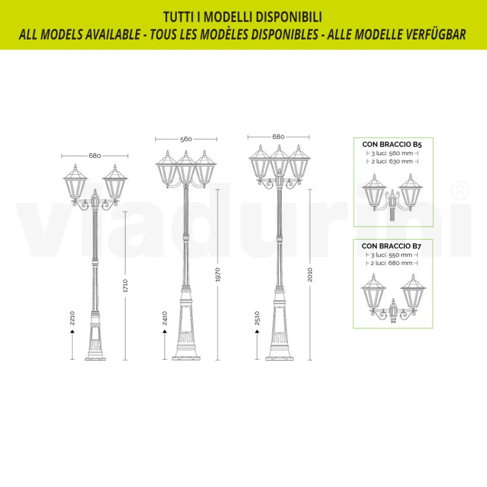Lampada a Soffitto da Giardino in Vetro e 5 Finiture di Alluminio - Pinako Viadurini