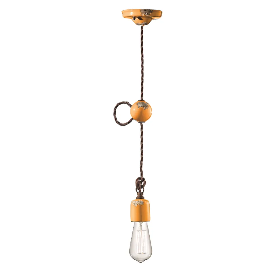Lampada a Sospensione Artigianale Industriale in Ferro e Ceramica - Vintage Viadurini