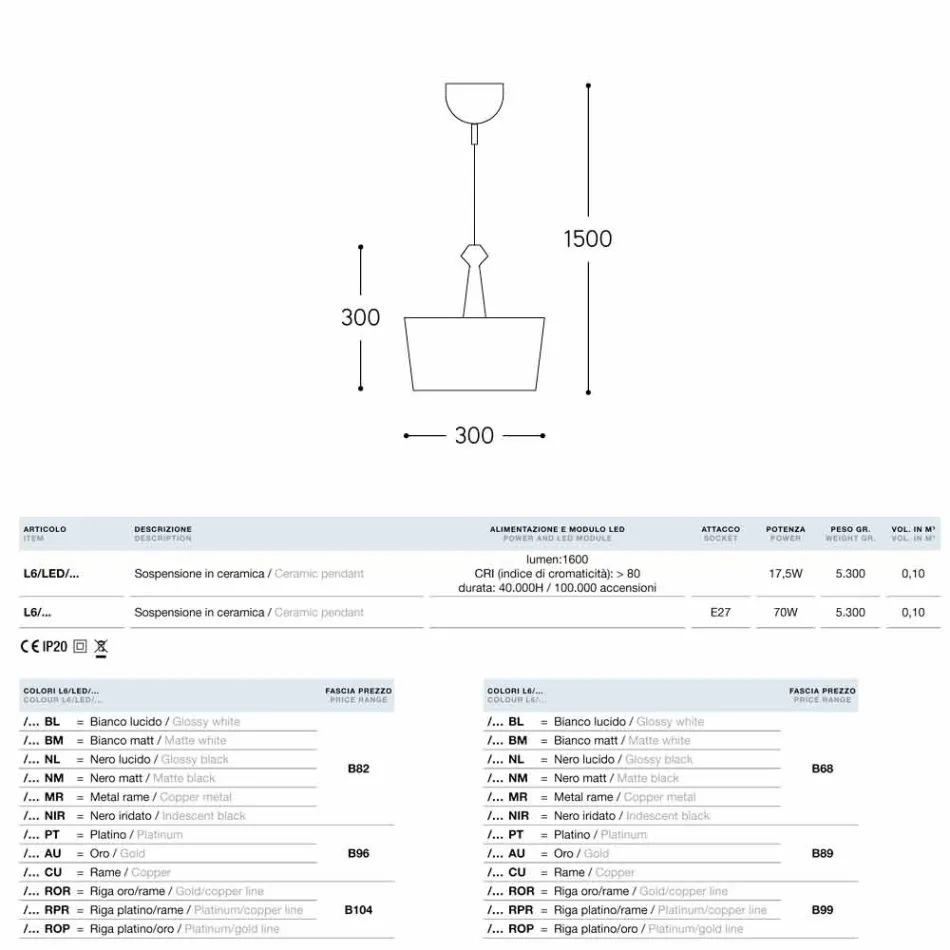 Lampada a sospensione di design in ceramica I Lustri 6  Viadurini