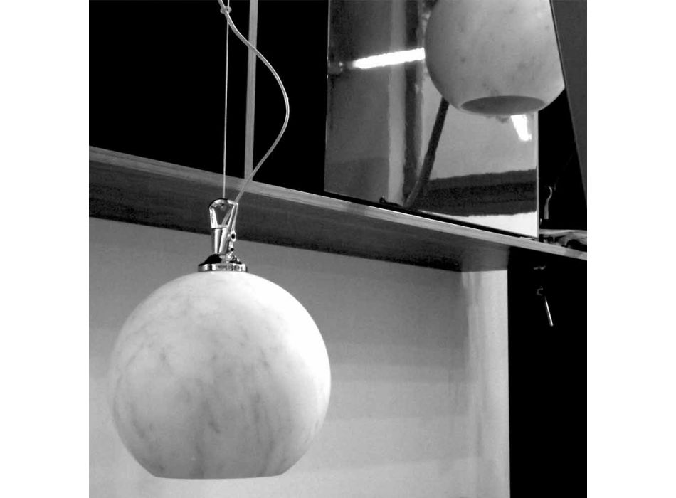 Lampada a Sospensione di Design in Marmo Bianco di Carrara Made in Italy - Panda Viadurini