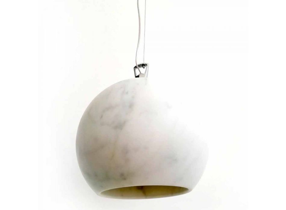 Lampada a Sospensione di Design in Marmo Bianco di Carrara Made in Italy - Panda Viadurini