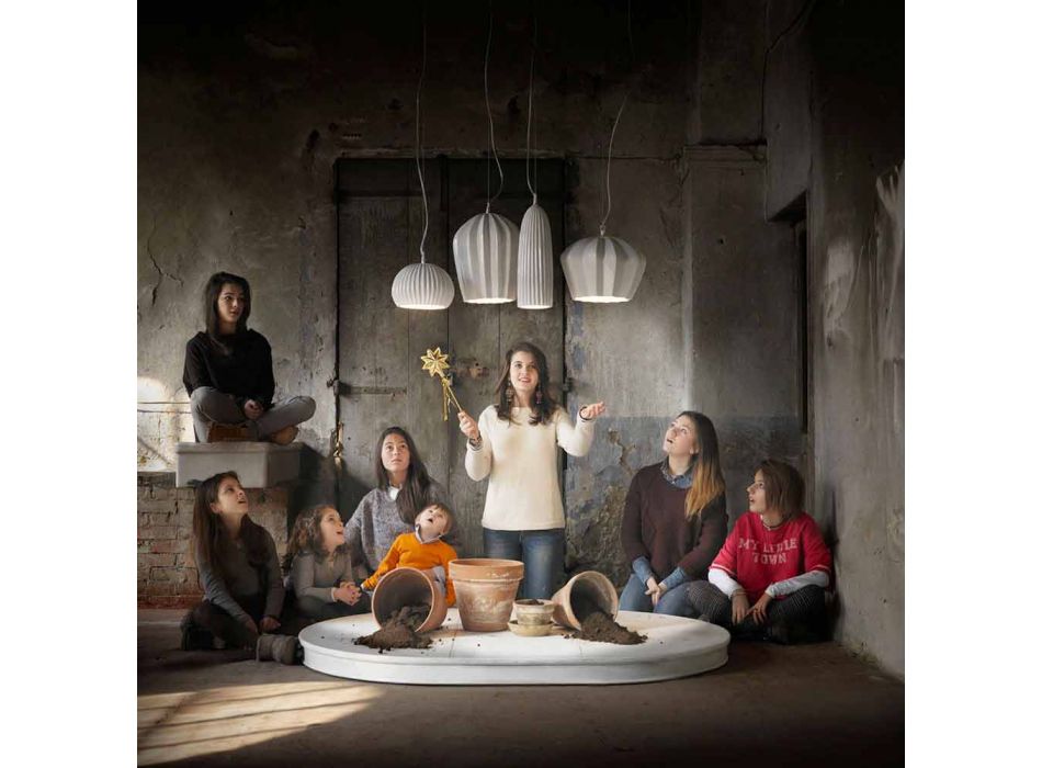 Lampada a Sospensione in Ceramica Bianca Lucida Design in 4 Forme - Oasi Viadurini