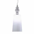 Lampada a Sospensione in Ceramica Bianca Paralume in Lino Lungo Design - Cadabra Viadurini