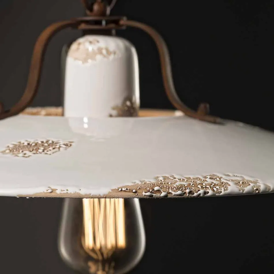 Lampada a sospensione in ceramica e metallo country Emily Ferroluce Viadurini