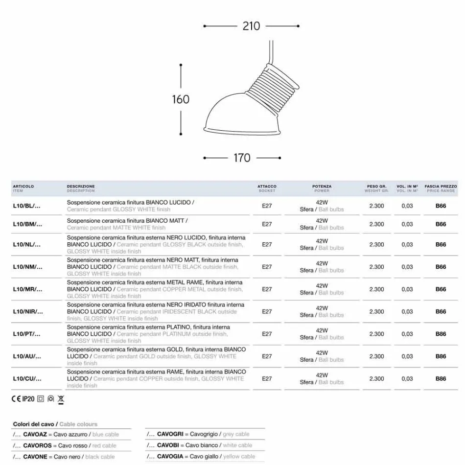 Lampada a sospensione in ceramica I Lustri 10 di Aldo Bernardi  Viadurini