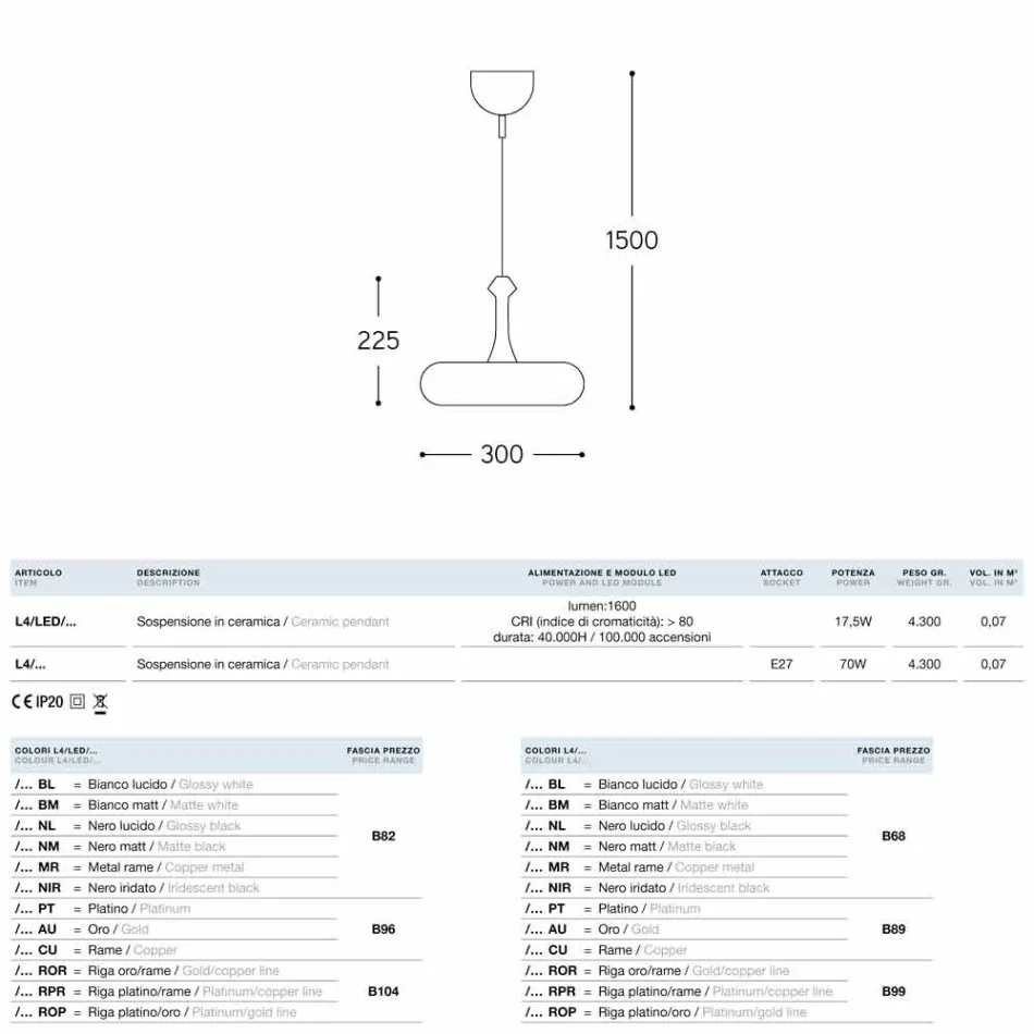 Lampada a sospensione in ceramica I Lustri 4 di Aldo Bernardi Viadurini