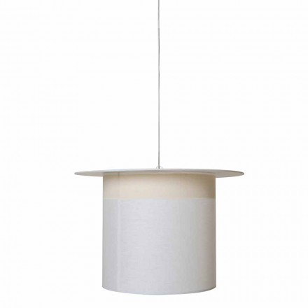 Lampada a Sospensione in Lino Bianco Design a Cilindro, Made in Italy - Magia Viadurini
