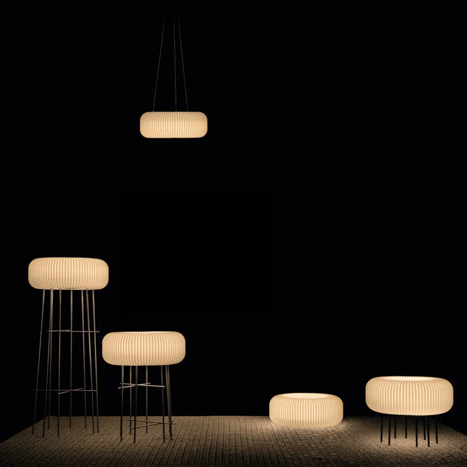 Lampada a Sospensione in Polietilene Color Alabastro Made in Italy - Disco Viadurini