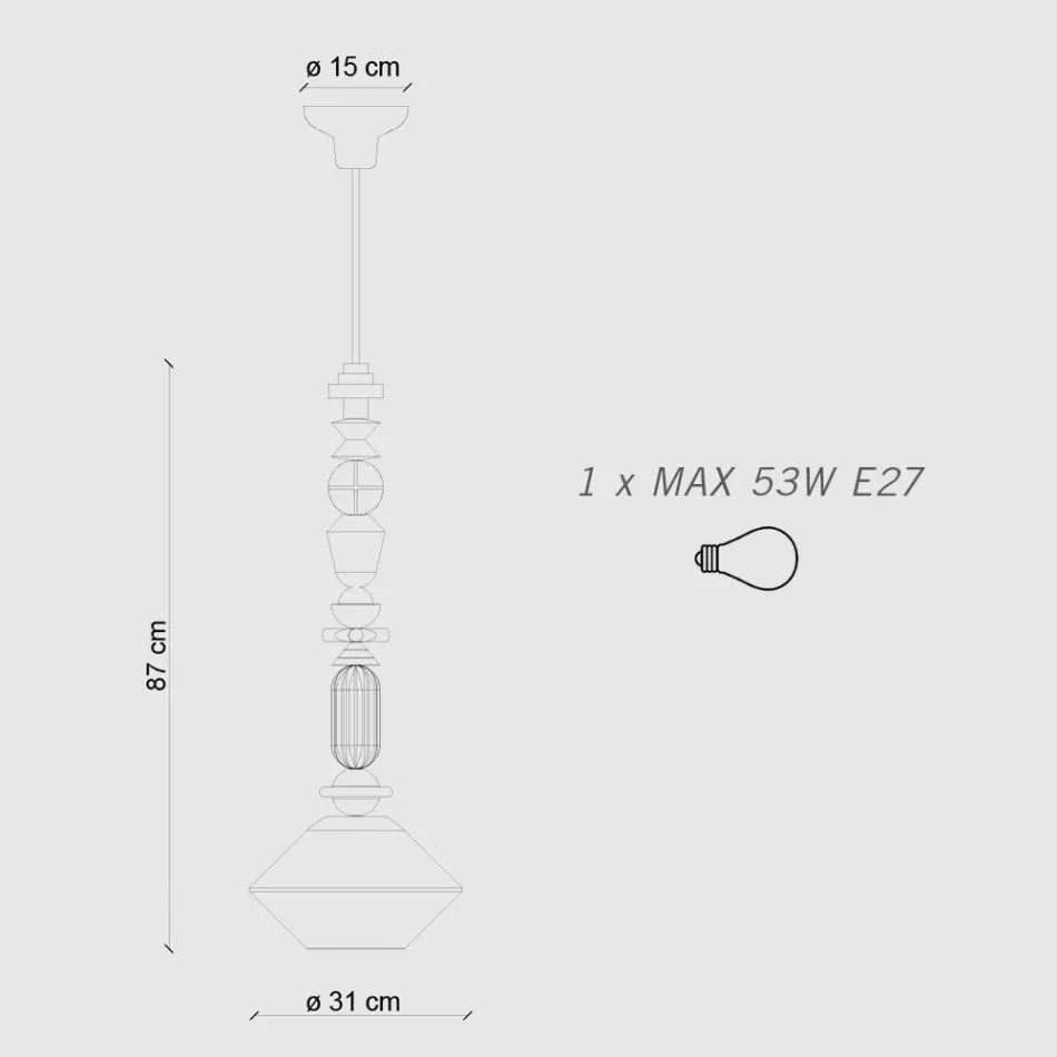 Lampada a Sospensione in Vetro e Ceramica Colorata Made in Italy - Lariat Viadurini