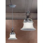 Lampada a Sospensione in Vetro, Ferro e Ceramica Dipinta a Mano - Ferrara Viadurini