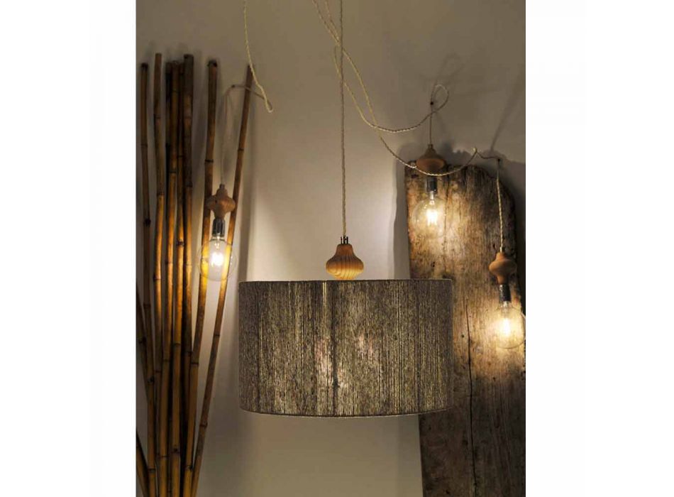 Lampada a sospensione moderna a 4 luci con parte in legno Bois