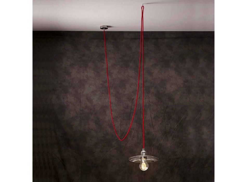 Lampada a sospensione moderna con cavo in seta rosso Chrome Viadurini