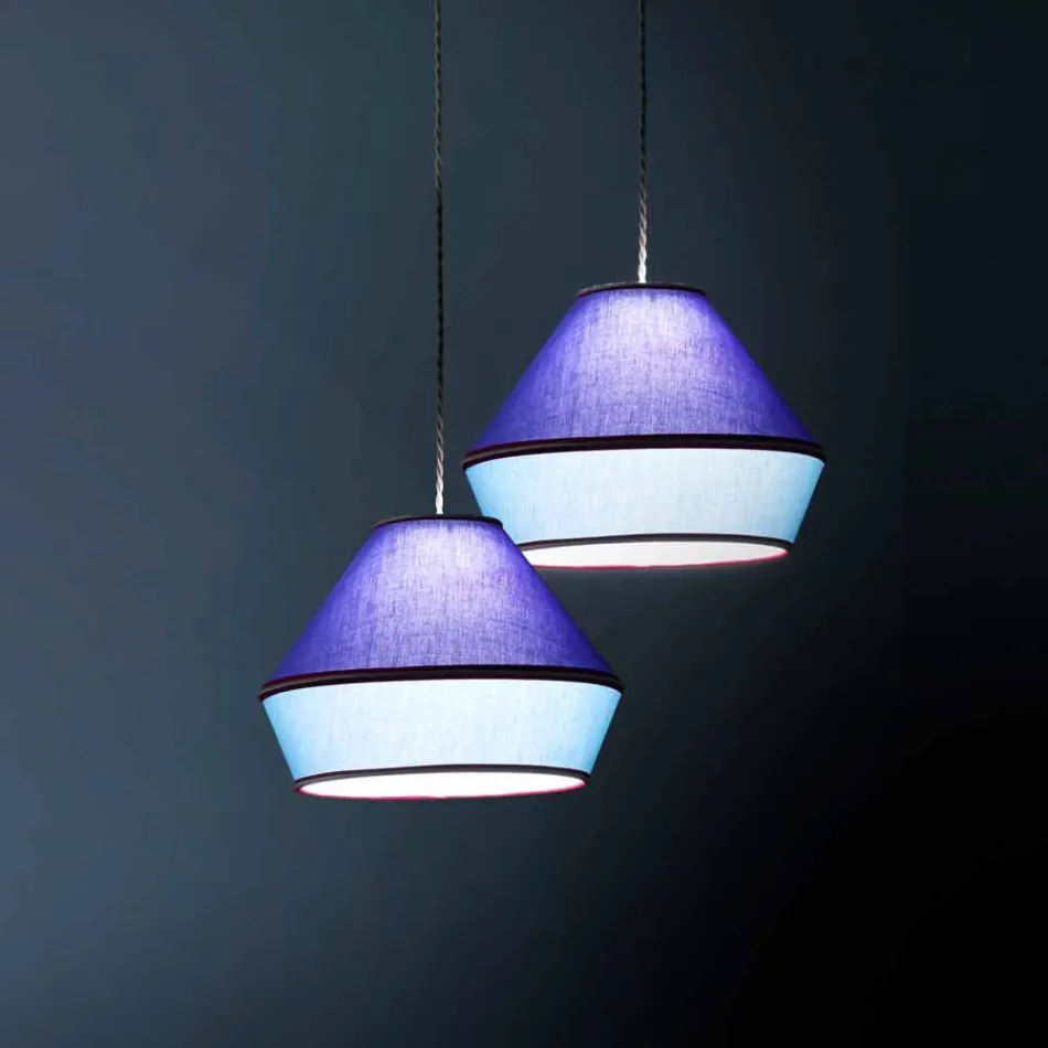 Lampada a Sospensione Moderna con Paralume in Cotone Blu Made in Italy - Soya  Viadurini