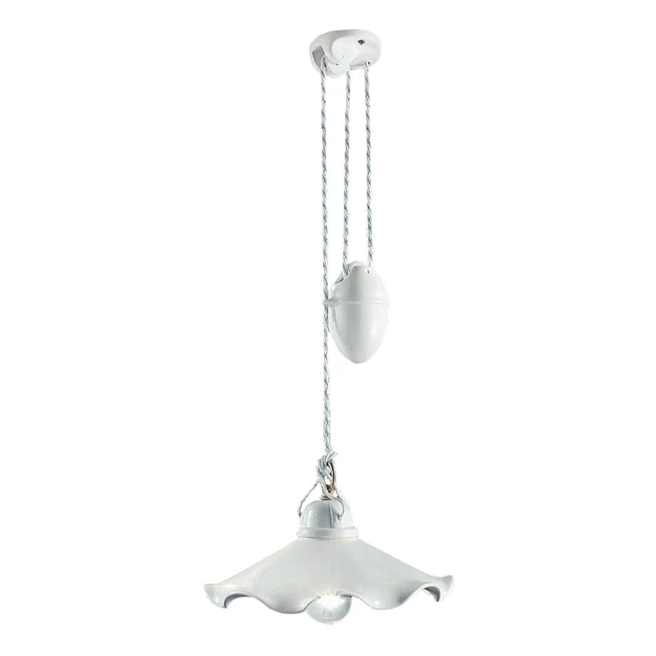 Lampada a Sospensione Saliscendi in Ceramica Lucida Ondulata - Belluno Viadurini