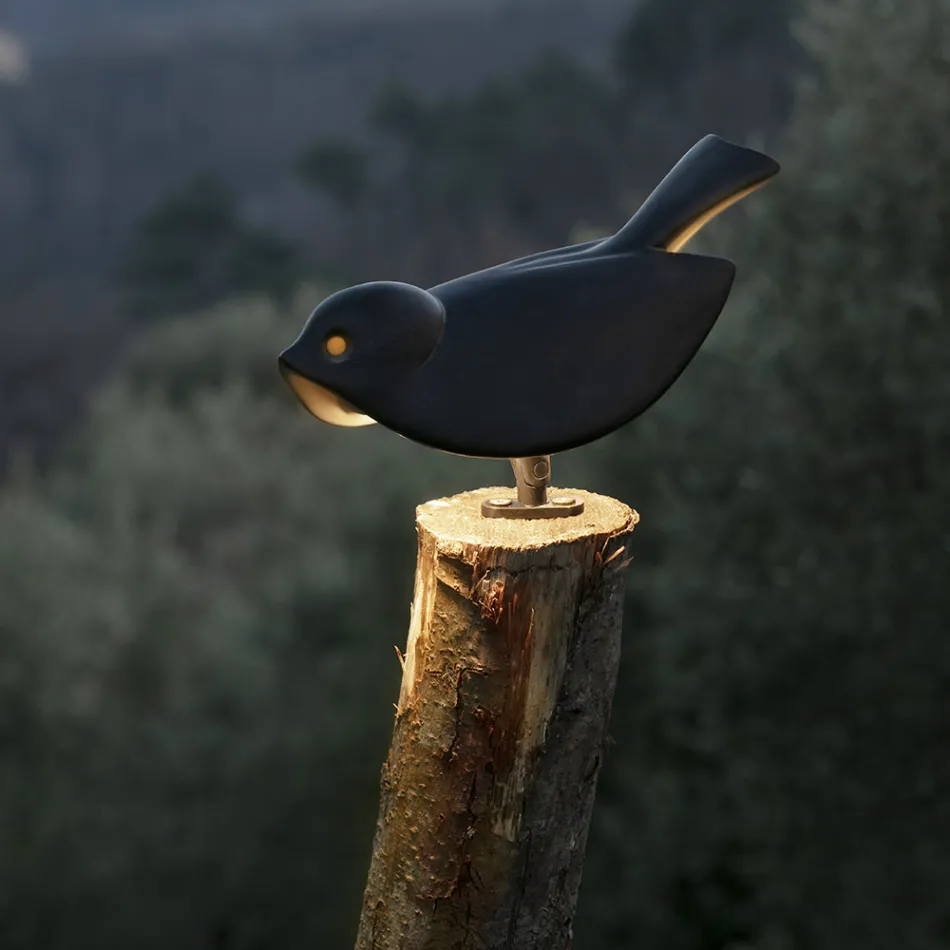 Lampada da Appoggio in Maiolica Toscana Smaltata Made in Italy - Uccellino Viadurini