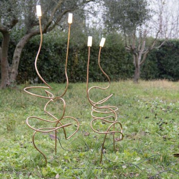 Lampada da Esterno in Rame Naturale con Vetro Decorativo Made in Italy - Fusillo