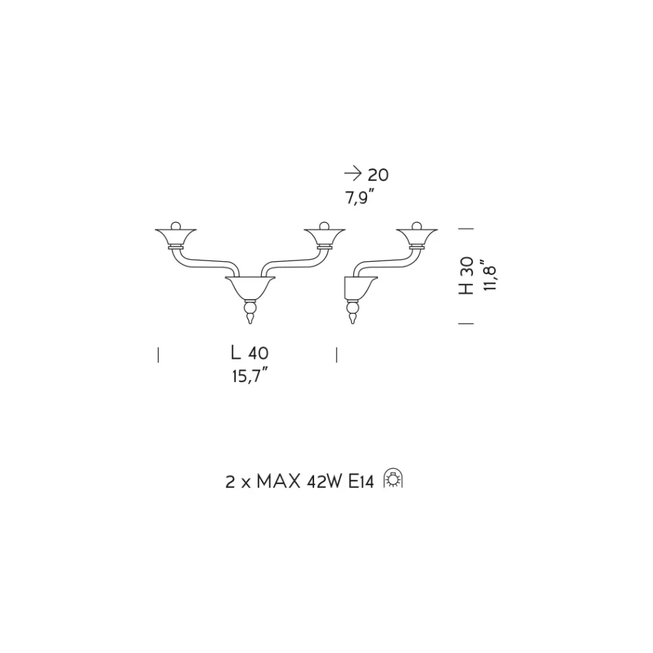 Lampada da Parete a 2 Luci in Vetro di Venezia Lavorato a Mano - Ismail Viadurini