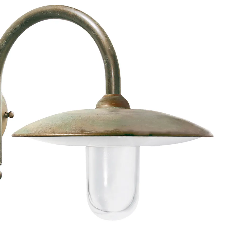 Lampada da Parete per Esterno in Ottone Vintage e Vetro Trasparente - Drago Viadurini