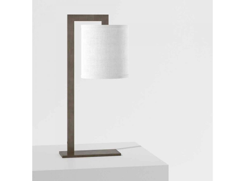 Lampada da Tavolo di Design in Metallo e Lino Bianco Made in Italy - Bali