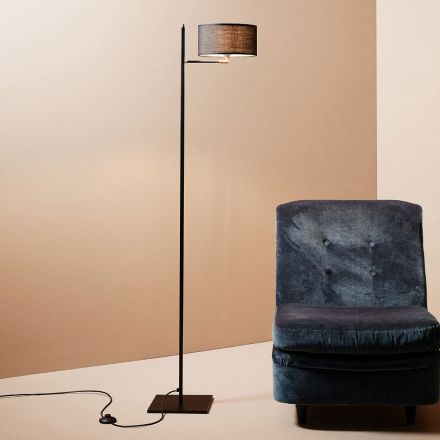 Lampada da Terra a LED Stile Vintage in Ferro e Lino Made in Italy - Sesto Viadurini