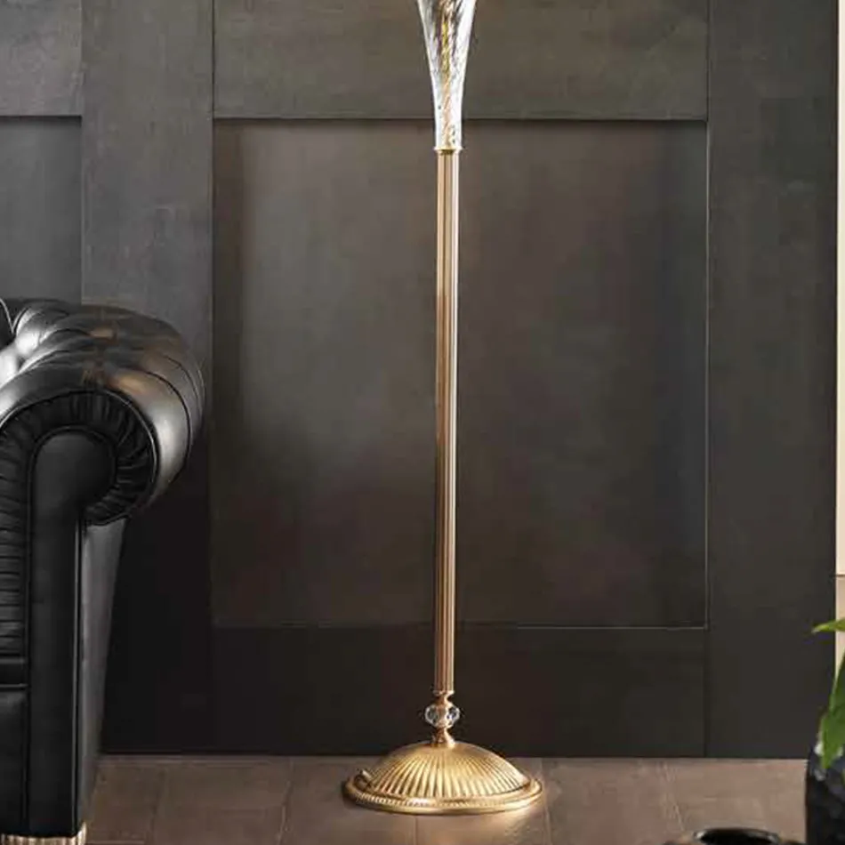 Lampada da Terra Classica in Vetro Artigianale e Paralume Lusso - Flanders Viadurini