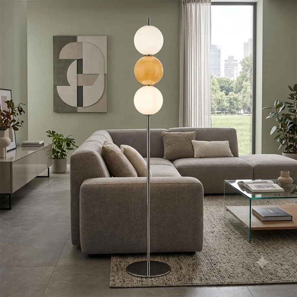 Lampada da Terra con Tre Lumi in Vetro Incamiciato Made in Italy - Lumira Viadurini