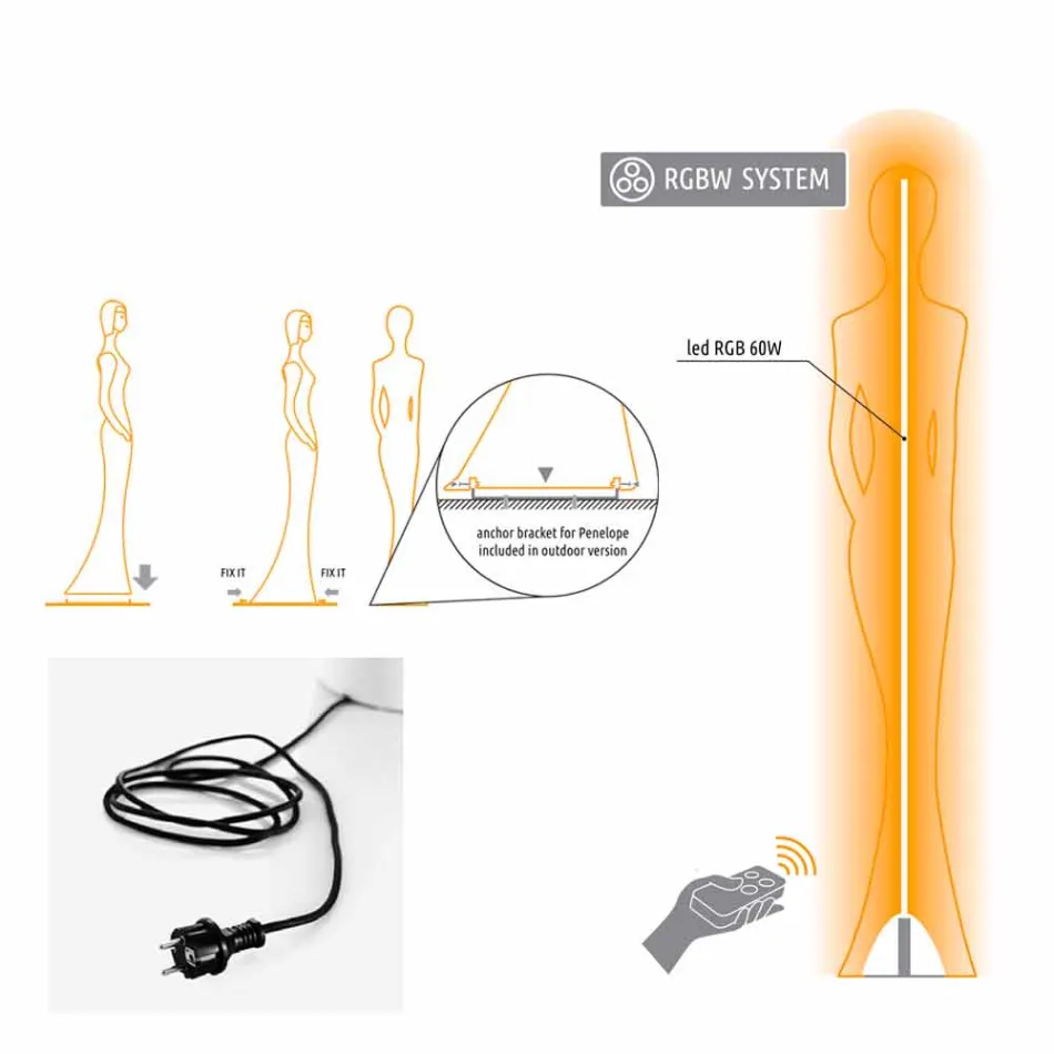 Lampada da Terra da Giardino con Luce Led RGBW Design a Statua - Penelope by Myyour Viadurini