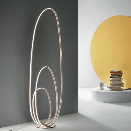 Lampada da Terra Design in Metallo Verniciato Finitura Oro con LED - Simea Viadurini