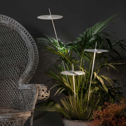 Lampada da Terra Giardino Alluminio Bianco Design a Foglia Ninfea - Cipriam Viadurini