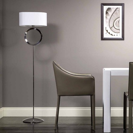 Lampada da terra in acciaio con paralume bianco Hmax 149,5cm Moon Viadurini