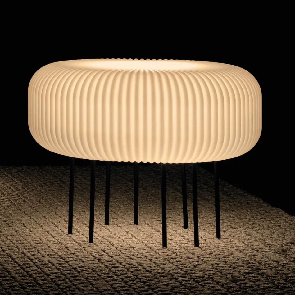 Lampada da Terra per Interni in Polietilene Alabastro Made in Italy - Disco Viadurini