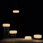 Lampada da Terra per Interni in Polietilene Alabastro Made in Italy - Disco Viadurini
