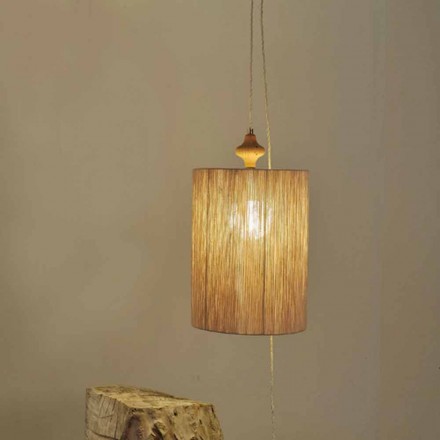 Lampada da terra/sospensione in legno e lana colore sabbia Bois Viadurini