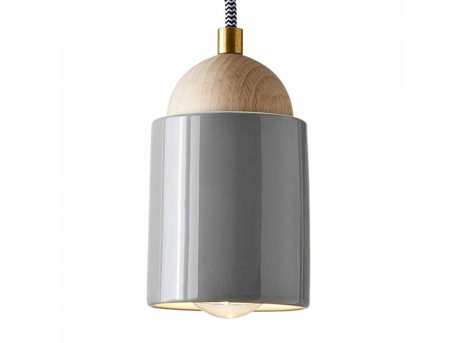 Lampada di design a sospensione in legno e ceramica made in Italy Asia