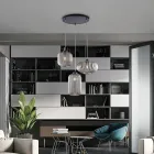Lampada di Design in Metallo in Vetro Nero 3 Luci per - Tucana Viadurini